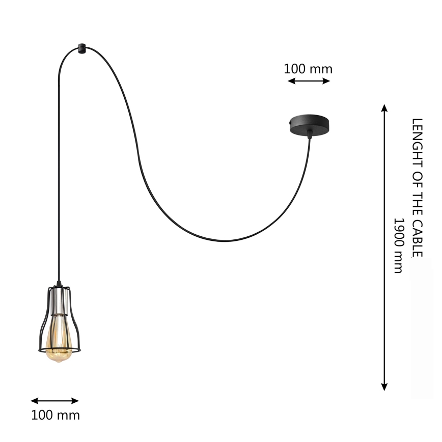 Ljuskrona med textilsladd TUBE 1xE27/15W/230V svart/skinande krom