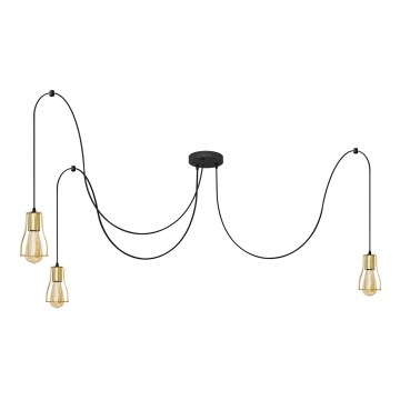 Ljuskrona med textilsladd TUBE 3xE27/10W/230V spindel svart/guld