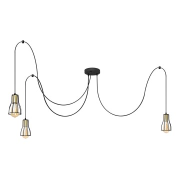 Ljuskrona med textilsladd TUBE 3xE27/10W/230V spindel svart/guld