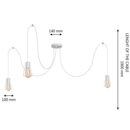 Ljuskrona med textilsladd TUBE 3xE27/15W/230V spindel vit