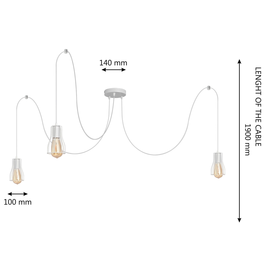 Ljuskrona med textilsladd TUBE 3xE27/15W/230V spindel vit