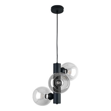 Ljuskrona med textilsladd TUBE 3xE27/60W/230V svart/genomskinlig