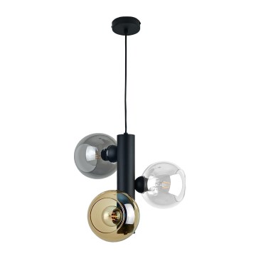 Ljuskrona med textilsladd TUBE 3xE27/60W/230V svart/rökig beige/genomskinlig