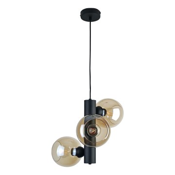 Ljuskrona med textilsladd TUBE 3xE27/60W/230V svart/rökig beige