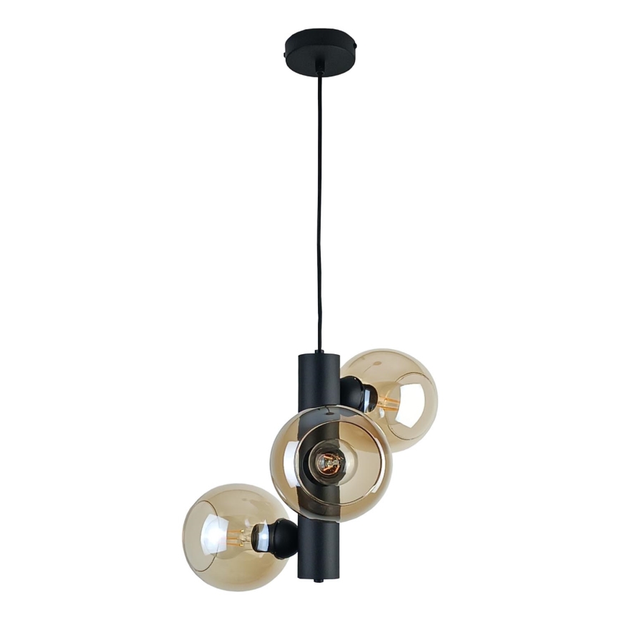 Ljuskrona med textilsladd TUBE 3xE27/60W/230V svart/rökig beige