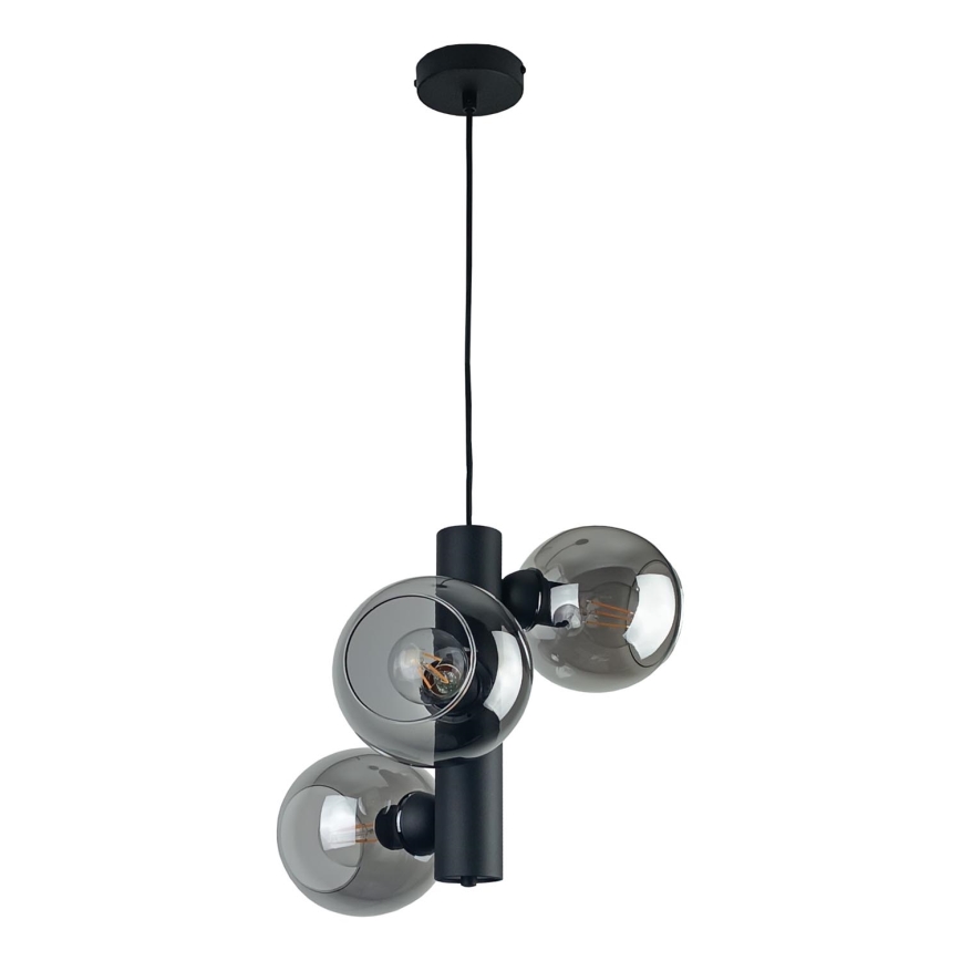 Ljuskrona med textilsladd TUBE 3xE27/60W/230V svart/rökig svart
