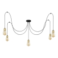 Ljuskrona med textilsladd TUBE 5xE27/15W/230V spindel svart/guld