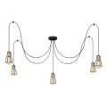 Ljuskrona med textilsladd TUBE 5xE27/15W/230V spindel svart/guld