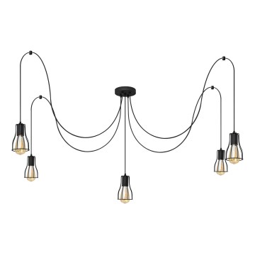 Ljuskrona med textilsladd TUBE 5xE27/15W/230V spindel svart