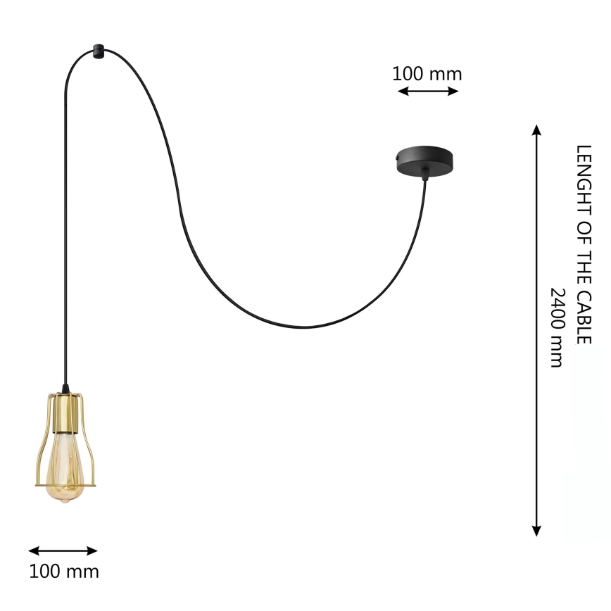 Ljuskrona med textilsladd TUBE LONG 1xE27/15W/230V svart/guld