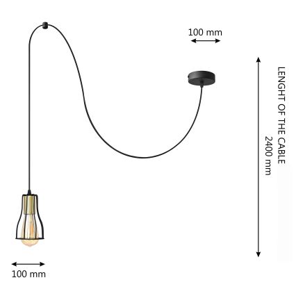 Ljuskrona med textilsladd TUBE LONG 1xE27/15W/230V svart/guld