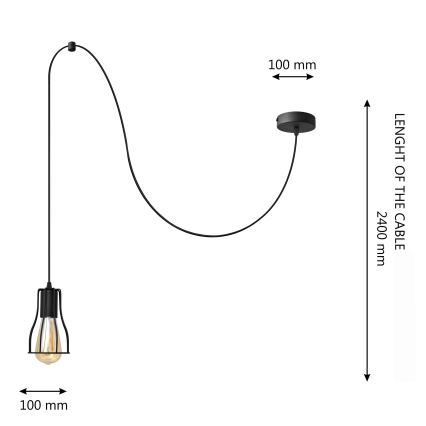 Ljuskrona med textilsladd TUBE LONG 1xE27/15W/230V svart