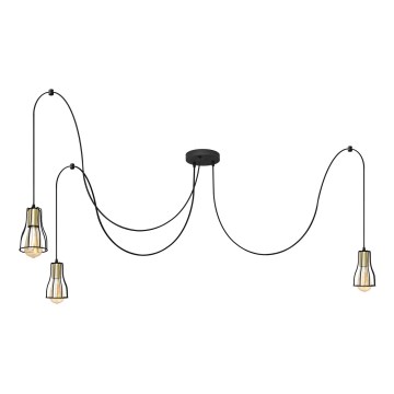 Ljuskrona med textilsladd TUBE LONG 3xE27/15W/230V svart/guld