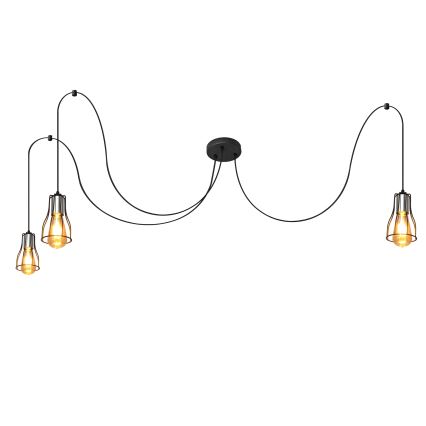 Ljuskrona med textilsladd TUBE LONG 3xE27/15W/230V svart/skinande krom