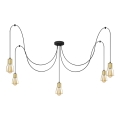 Ljuskrona med textilsladd TUBE LONG 5xE27/15W/230V svart/guld