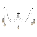 Ljuskrona med textilsladd TUBE LONG 5xE27/15W/230V svart/skinande krom