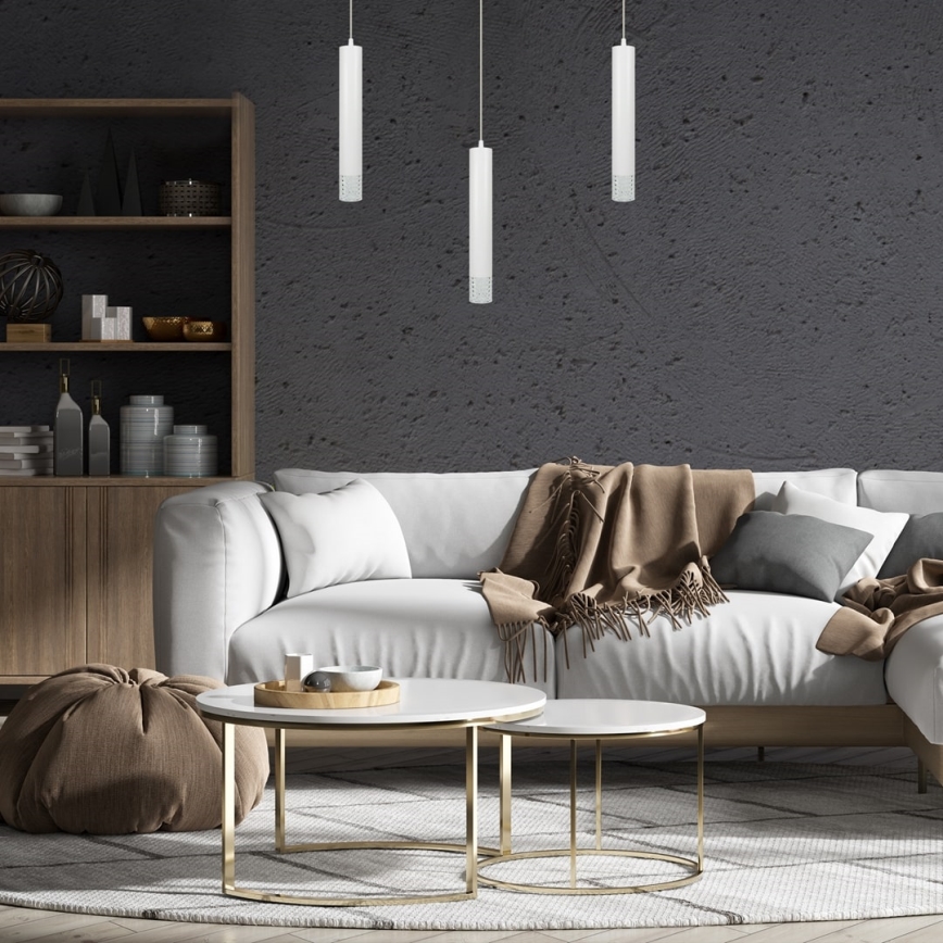 Ljuskrona med textilsladd TUBI 1xGU10/8W/230V vit