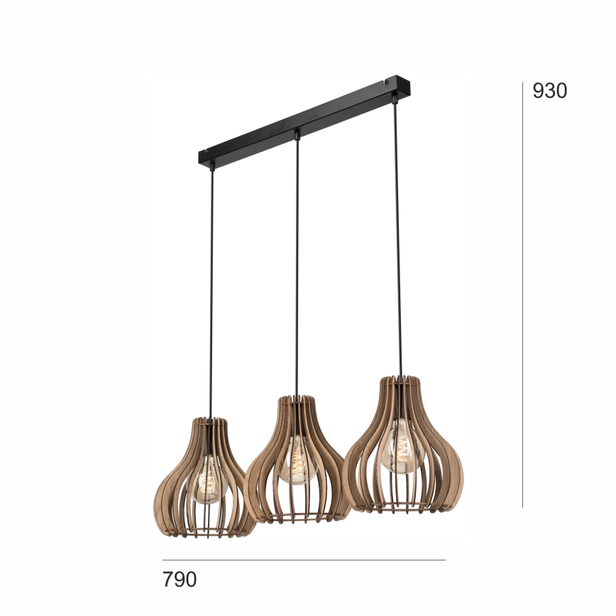 Ljuskrona med textilsladd TUCCI 3xE27/15W/230V ek/svart