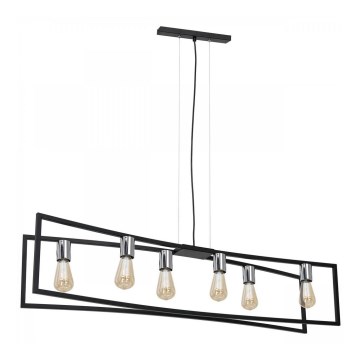 Ljuskrona med textilsladd TUNJA 6xE27/60W/230V svart/skinande krom