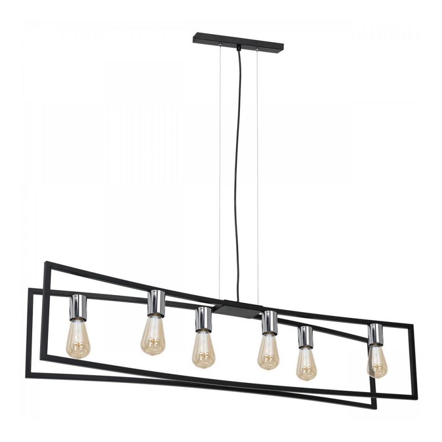 Ljuskrona med textilsladd TUNJA 6xE27/60W/230V svart/skinande krom