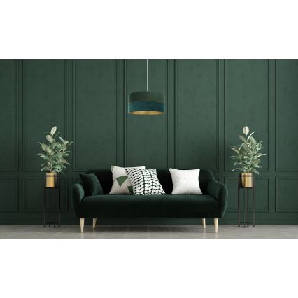 Ljuskrona med textilsladd TWIST 1xE27/60W/230V grön/guld
