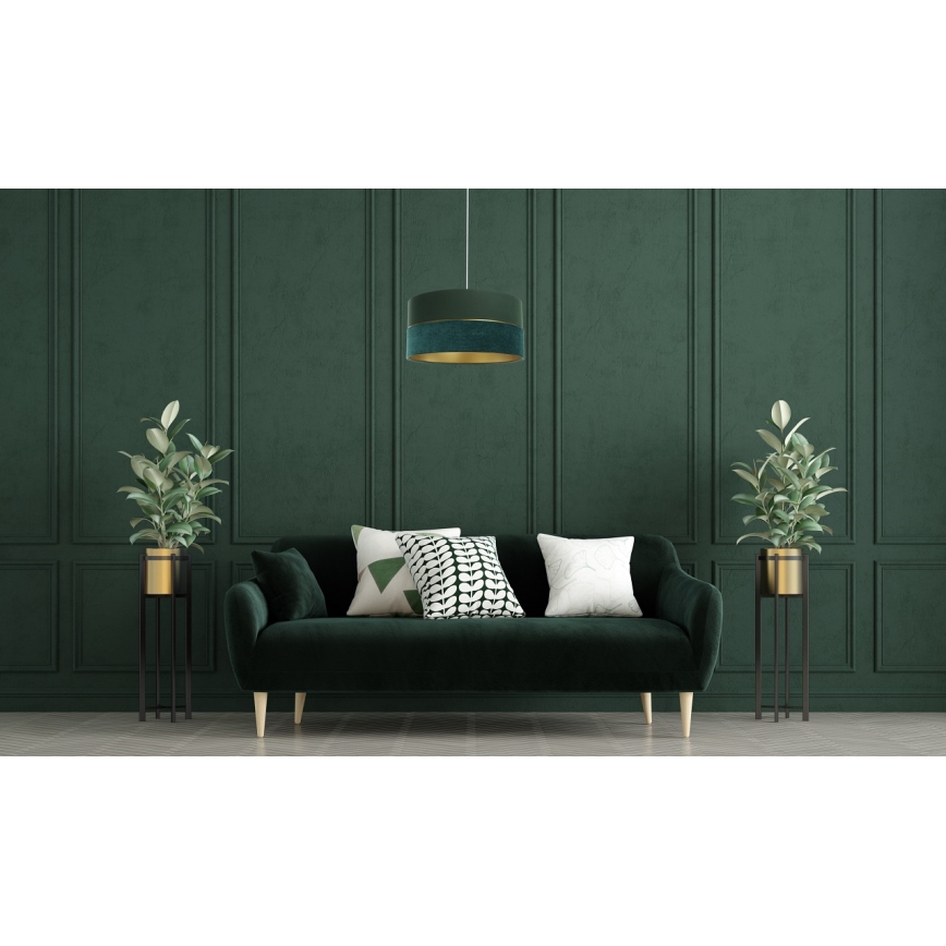 Ljuskrona med textilsladd TWIST 1xE27/60W/230V grön/guld