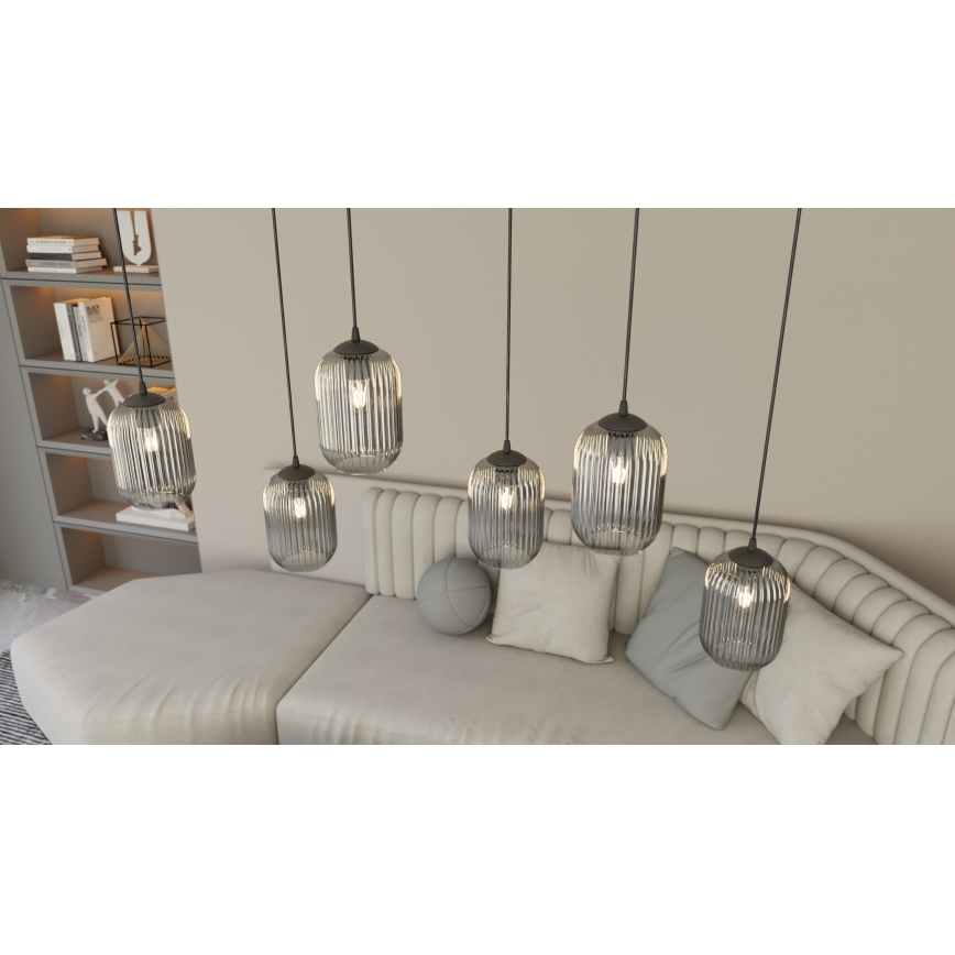 Ljuskrona med textilsladd VERDI 3xE27/15W/230V diameter 30 cm svart/grå