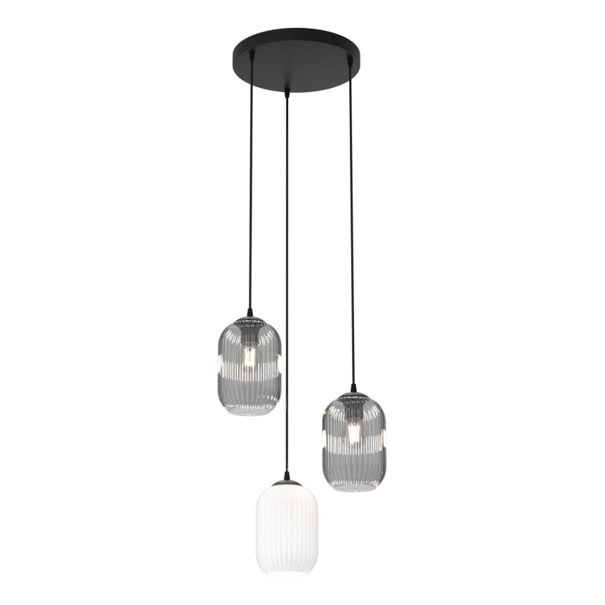 Ljuskrona med textilsladd VERDI 3xE27/15W/230V diameter 30 cm svart/grå/vit