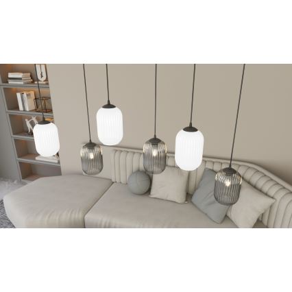 Ljuskrona med textilsladd VERDI 3xE27/15W/230V diameter 30 cm svart/grå/vit