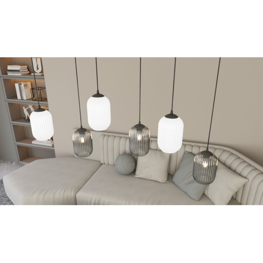 Ljuskrona med textilsladd VERDI 3xE27/15W/230V diameter 30 cm svart/grå/vit
