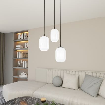 Ljuskrona med textilsladd VERDI 3xE27/15W/230V diameter 30 cm svart/vit