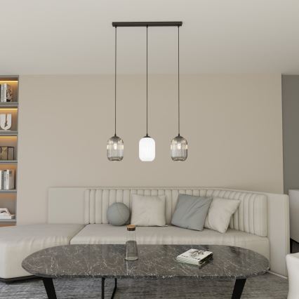 Ljuskrona med textilsladd VERDI 3xE27/15W/230V svart/grå/vit