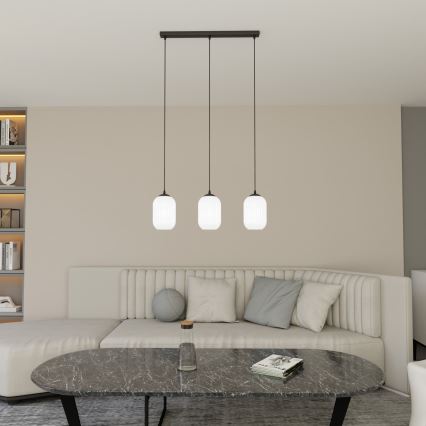 Ljuskrona med textilsladd VERDI 3xE27/15W/230V svart/vit