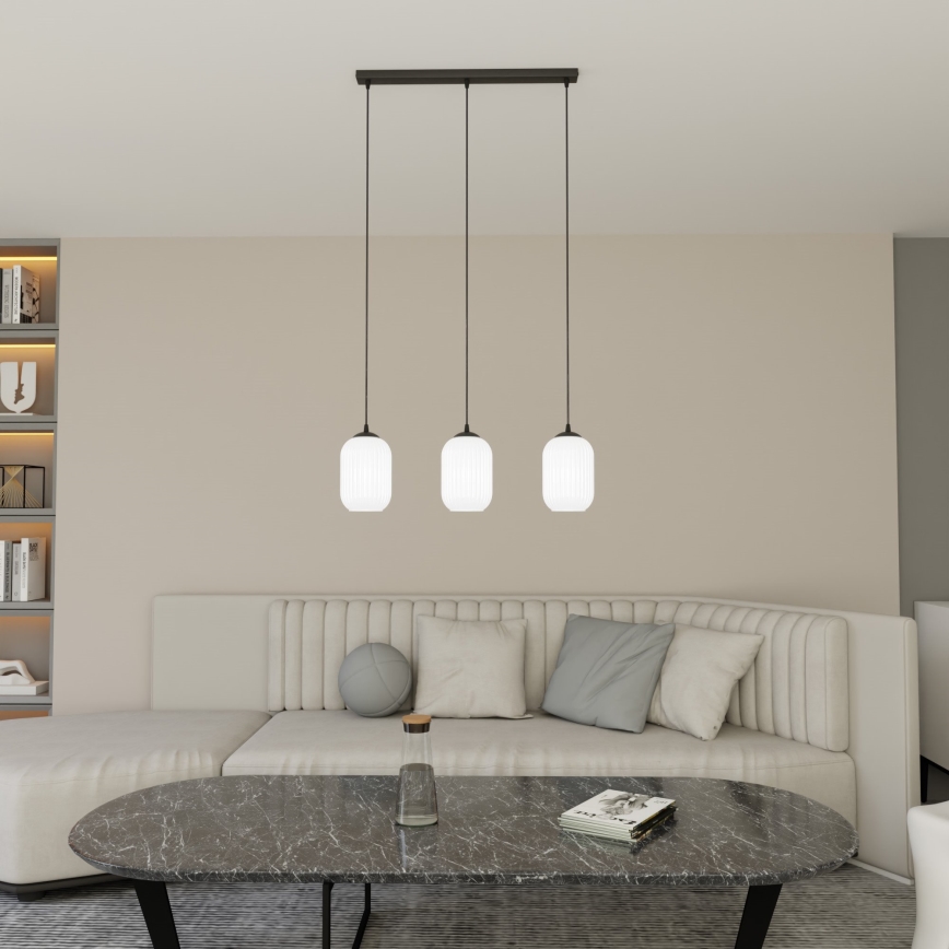 Ljuskrona med textilsladd VERDI 3xE27/15W/230V svart/vit