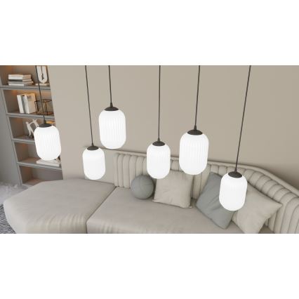 Ljuskrona med textilsladd VERDI 3xE27/15W/230V svart/vit