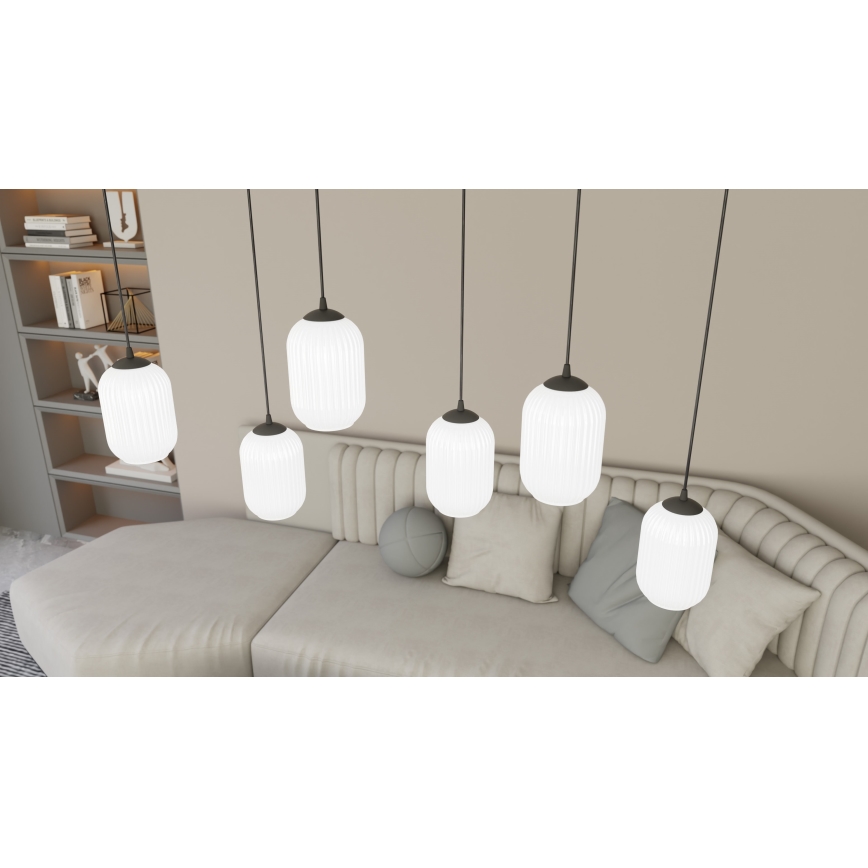 Ljuskrona med textilsladd VERDI 3xE27/15W/230V svart/vit