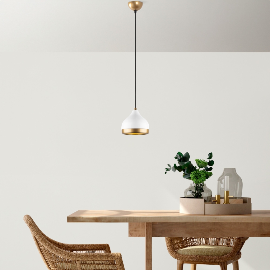 Ljuskrona med textilsladd YILDO 1xE27/40W/230V vit/guld