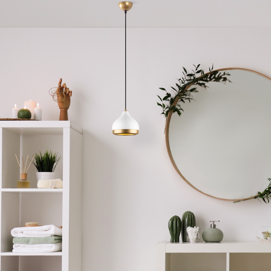 Ljuskrona med textilsladd YILDO 1xE27/40W/230V vit/guld