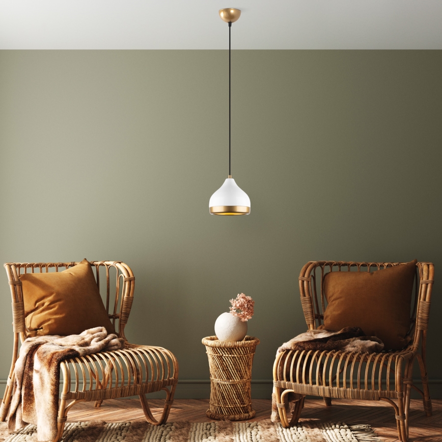 Ljuskrona med textilsladd YILDO 1xE27/40W/230V vit/guld