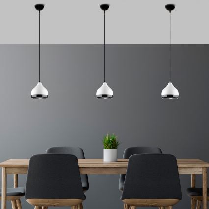 Ljuskrona med textilsladd YILDO 1xE27/40W/230V vit/svart