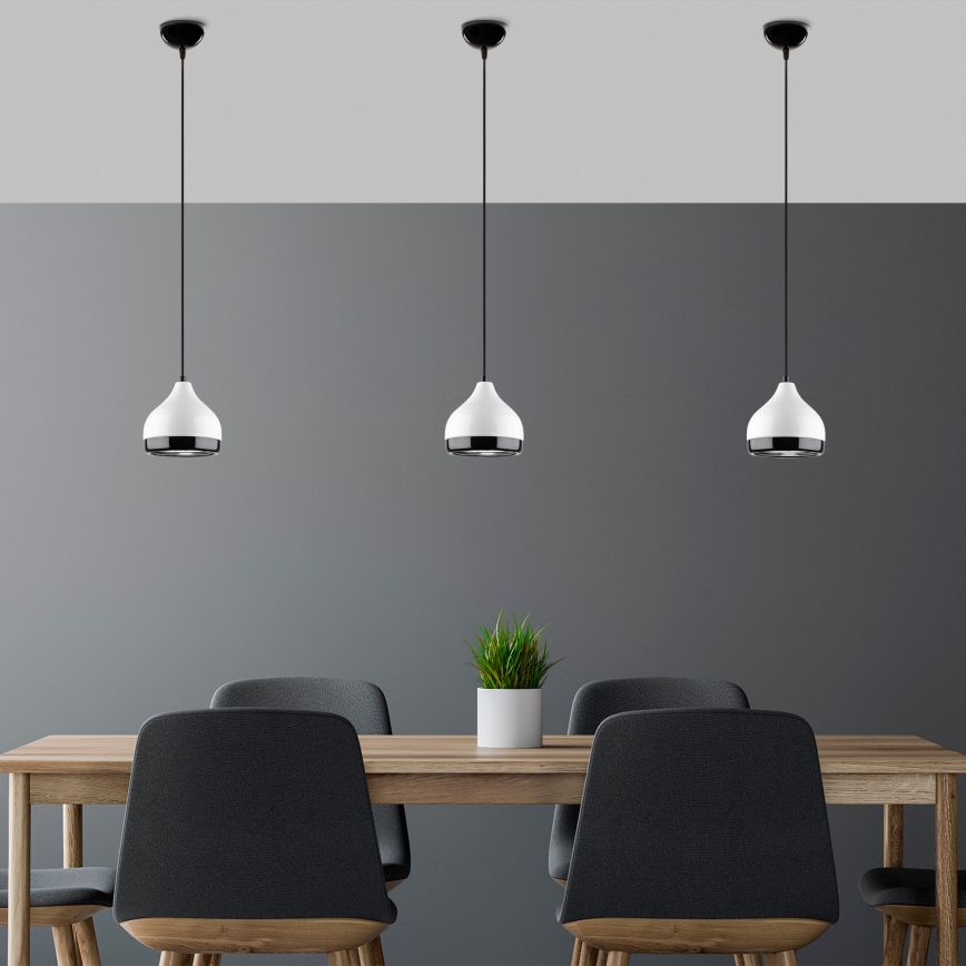 Ljuskrona med textilsladd YILDO 1xE27/40W/230V vit/svart