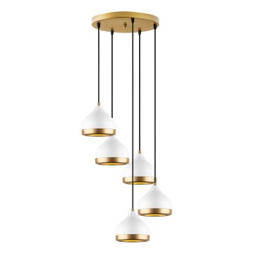 Ljuskrona med textilsladd YILDO 5xE27/40W/230V vit/guld