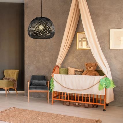 Ljuskrona med textilsladd ZANZIBAR 1xE27/20W/230V diameter 35 cm bambu