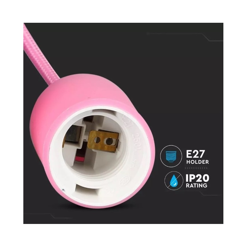 Ljusskrona med upphängningsrem  1xE27/60W/230V rosa 