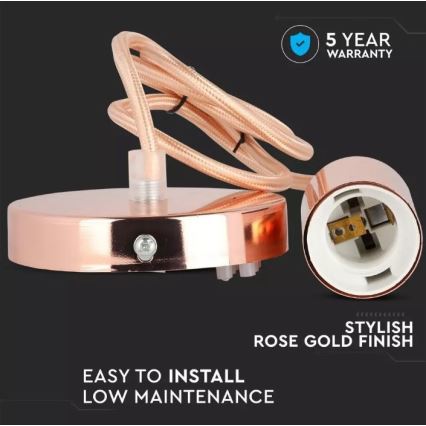 Ljusskrona med upphängningsrem  1xE27/60W/230V Roséguld