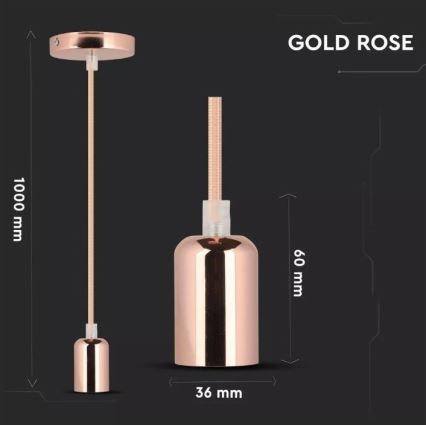 Ljusskrona med upphängningsrem  1xE27/60W/230V Roséguld