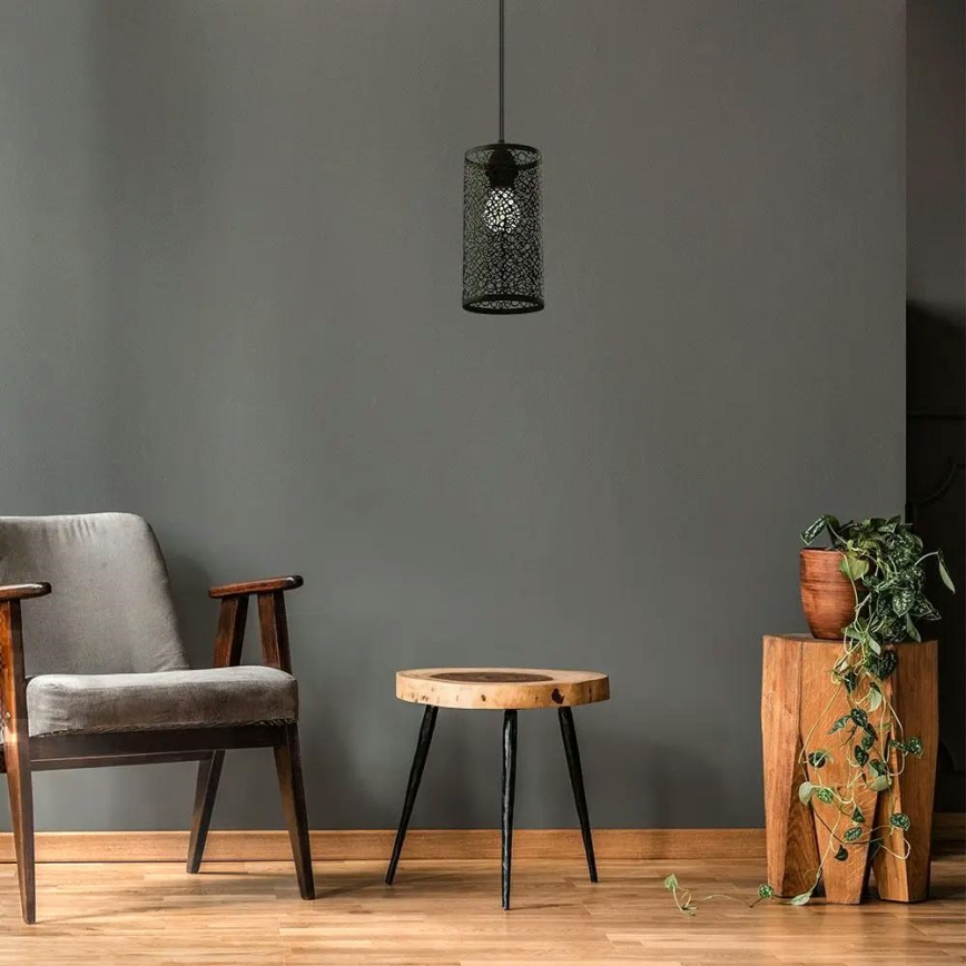 Ljuskrona med upphängningsrem 1xE27/60W/230V svart