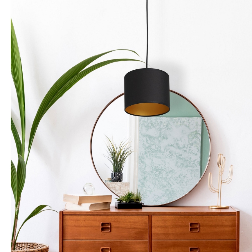 Ljuskrona med upphängningsrem ARDEN 1xE27/60W/230V diameter 18 cm svart/gyllene