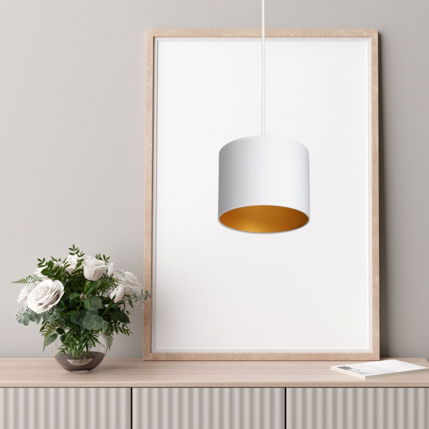 Ljuskrona med upphängningsrem ARDEN 1xE27/60W/230V diameter 18 cm vit/gyllene