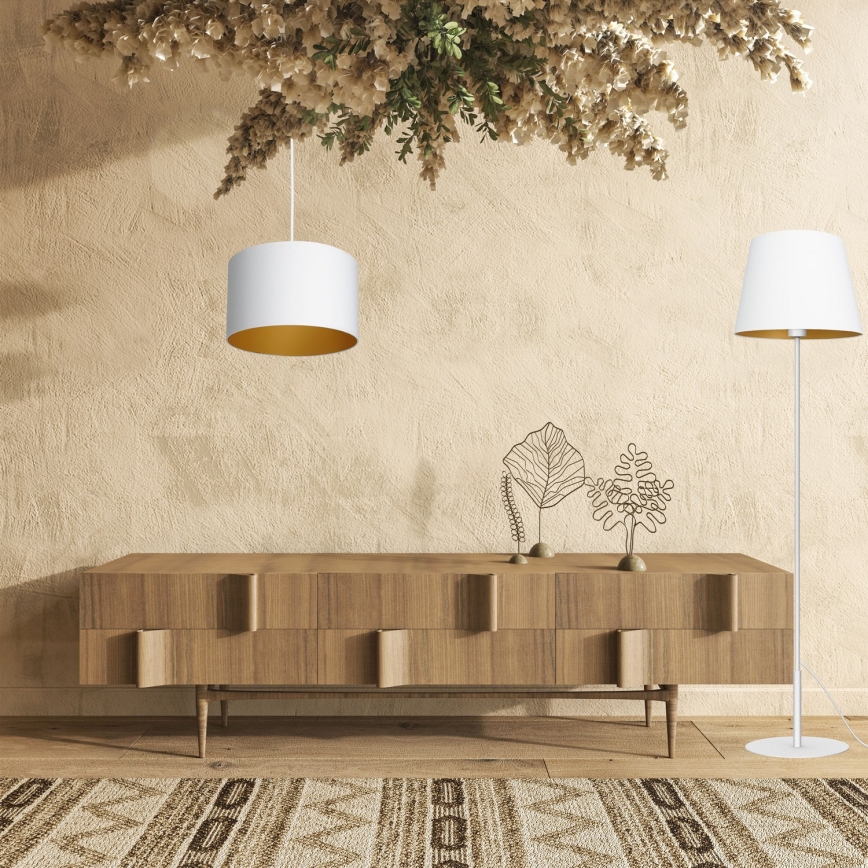 Ljuskrona med upphängningsrem ARDEN 1xE27/60W/230V diameter 25 cm vit/gyllene